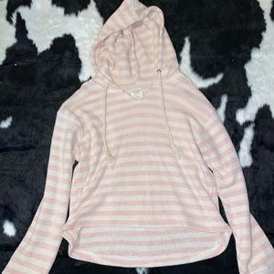Pink and White Stripped Pull Over Hoodie